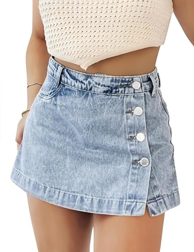 Fengbay Denim Skorts for Women Stretch High Waisted Casual Denim Mini Skirt | Hidden Inner Shorts;Jean Skirts with Pockets;Soft Lightweight Jean Material;Versatile For Casual Daily & Weekend Outings