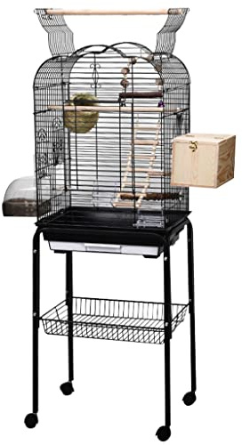 Vogelkäfig Mit Ständer Wellensittich Wellensittichkäfig Mit Abnehmbarem Rollständer, Schmiedeeiserner Großsittichkäfig, Open Top Medium Small Bird Travel Cage(A-Set2)