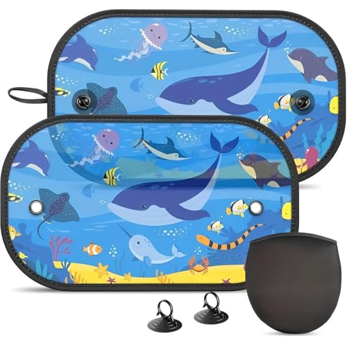 EIYVUAL 2 Piezas Parasol Coche Bebe con Protección UV, para Proteger del Sol a bebés y Mascotas, para niños con motivos de animales dulces, 50x 30 cm