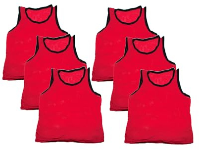 BlueDot Trading Youth Nylon Mesh Scrimmage Training Pinnie Vest for Team Practice for Children’s Sports Soccer, Football, Basketball, Lacrosse, Red, Quantity 6