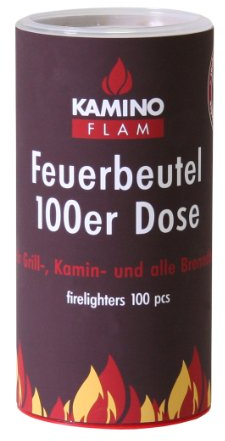 Kamino-Flam Anzündbeutel - 100 Stück Grillanzünder in der Dose - Kohleanzünder für Kamin, Grill & Ofen - Kaminanzünder für Kohle & Holz - Anzünder für Kaminofen