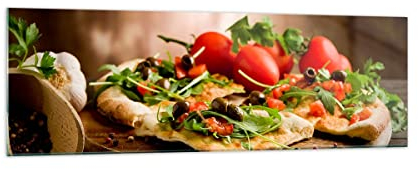 Quadro su Vetro 160x50cm Stampe da Parete in Vetro Pizza vegetariano italia cibo Grandi XXL Decorazione Murale Camera da Letto Cucina 1 pezzo Quadri Moderni Soggiorno Immagini Wall Art GAB160x50-2540