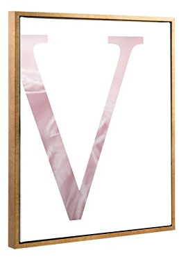 Bildershop-24 Schattenfugenrahmen Lemgo Blattgold mit Keilrahmen Leinwand Bild Druck Motiv: Buchstabe V Rosa Design 50x70cm