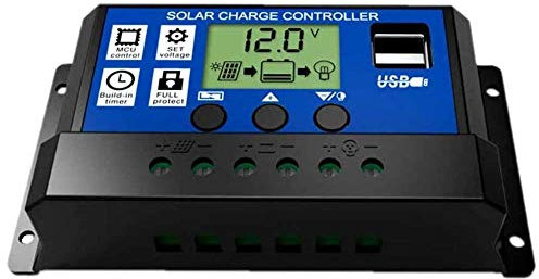 Solar Charger Controller 30A, Solar Panel Battery Regulator 12V/24V Auto Paremeter Adjustable LCD Display with Dual USB Load Timer Setting ON/Off Hours