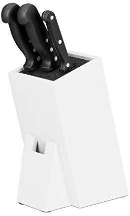Relaxdays Messerblock mit Borsten, Küchenblock unbestückt, für 6 Messer, Holzblock aus Bambus, HBT 25x11x17 cm, weiß