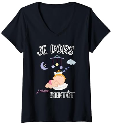 Femme Idée Cadeau Future Maman 2025 Femme Enceinte Naissance bébé T-Shirt avec Col en V
