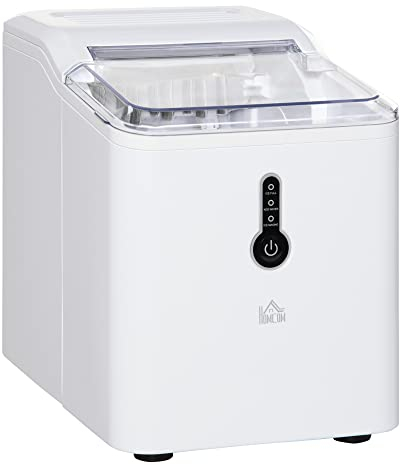 HOMCOM Ice Maker Machine, 1.5L Countertop Ice Cube Maker with Self-Cleaning, 9 Cubes Ready in 8 Mins, 12kg in 24 Hrs, No Plumbing with Basket, White