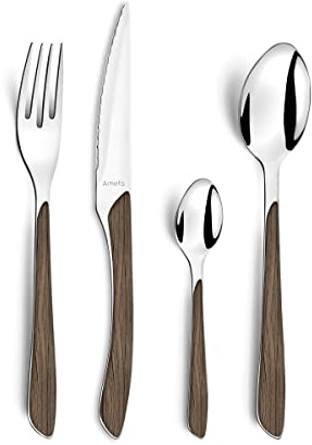 Amefa - Eclat Nature Tafelbesteck, 16-teilig, für 4 Personen – Dunkles Holz 2274PXAF17B60