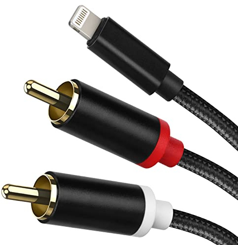 WORLDBOYU Lightning-auf-Cinch-Kabel, Audio-Aux-Adapter, Stereo-Y-Splitter-Adapter für ausgewählte iPhone-iPad-Modelle für Endstufe, Auto, Heimkino, Lautsprecher und mehr, Silber, 4,5 m