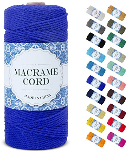 Uiopa Makramee Garn 2mm x 200m, Natürliche Baumwollgarn Baumwollkordel Farbig Baumwollschnur, Makramee-Garn Geflochten für DIY Basteln, Hängepflanze, Wandbehang, Weben Dekoration (Blau)