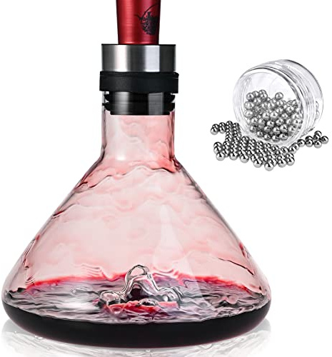 Cieex Carafe à Décanter Vin avec Billes de Nettoyage 1.5L Borosilicate de Soufflés Carafe Vin Aérateur et bec Verseur 2 en 1 Cadeau Coffret Vin Créatif pour Amateurs de Vin
