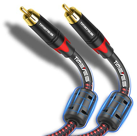 TIMEYES 10FT Gold Plated RCA Converter, Male to Male Stereo Auxiliary Audio Cable for Car, Home Theater, HiFi Systems