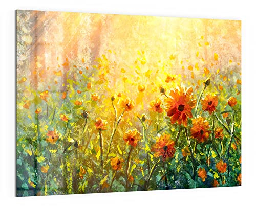 DEQORI Glas-Magnettafel | 120x90 cm groß | Motiv Blumenwiese im Monet-Stil | Memo-Board aus Glas | Magnetboard inkl. Magnete, Stift & Tuch für Küche & Büro | Tafel magnetisch & beschreibbar