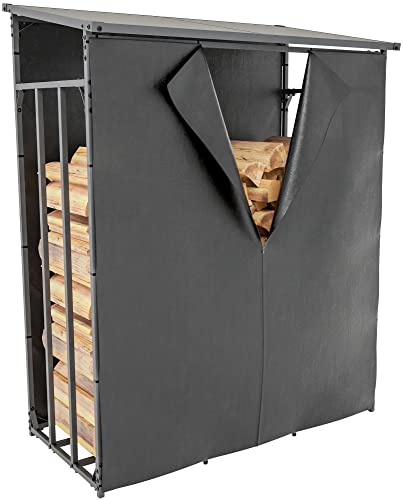 CLP Bâche De Protection pour Range Bûches Ruston I Housse pour Abri De Bois De Chauffage en Tissu Hysdrofuge Et Fermeture Eclair, Taille:M