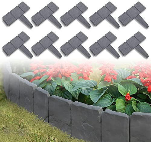 TRMLBE Rasenkante 30pcs 7,5m Kunststoff Beetumrandungen T-Form Steinoptik Gartenzaun PP-Material Rasenkantenprofile mit Schnell-Verbindung Beetbegrenzung Beeteinfassung für Garten Deko, Anthrazit