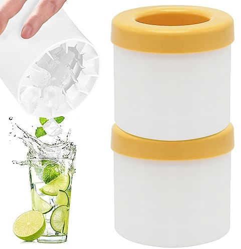 Silicone Ice Bucket,Cube Moulds TAIZER 2PCS Silicone Ice Bucket Maker Ice Cube Tray with Lid Small Ice Cube Tray Ice Lattice Ice Cube Mold Ice Trays Cylinder Ice Storage Box