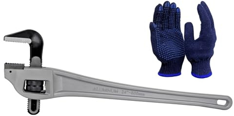 KARRYTON 61 cm aluminium offset rörskiftnyckel, 101 mm justerbar käkkapacitet, slitstark aluminiumhandtag rörmokare skiftnyckel med droppsmidd stålkäke (CR-V), perfekt rörmokarverktyg överskrider