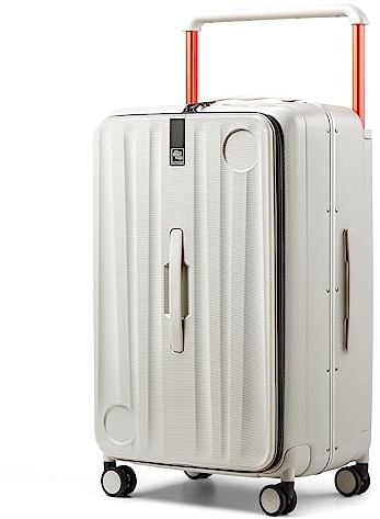 Hanke Multifunctional 26 Inch Checked Luggage Hard Shell Suitcases with Wheels Travel Trunk Style Luggage Large Rolling Suitcase for Women Men(Ivory White)