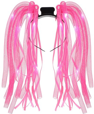 Beavorty 1 x LED-Haarschmuck für Braut, Zopf, Haarband, leuchtendes Nudel-Haarband, LED-Kopfschmuck, LED-Kopfschmuck, blinkende Perücke, LED-Kopfbedeckung, rosa dekorative Haarbänder