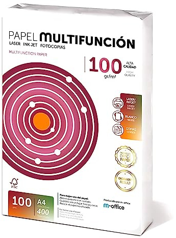 Foglio A4 100 g, 400 fogli, carta multiuso, fogli per stampanti laser e ad iniezione, fotocopiatrice, fax, per uso ufficio, materiale scolastico, confezione fogli. M-Office (400 fogli, 100 gr)