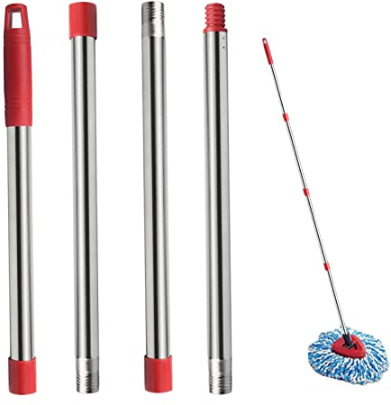 Pratvider Bastone di Ricambio per, Mop Stick Asta Maniglia di Ricambio | Manico esteso a 4 sezioni ad assemblaggio rapido per ricariche per mop per Teste di Scopa, mop triangolari rotanti