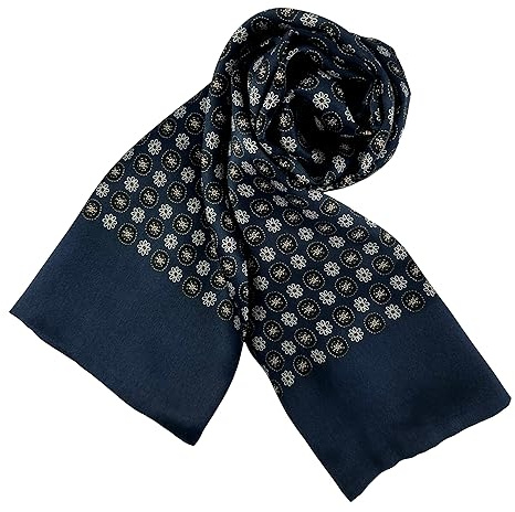 JWSilk lång charm sidenhalsduk för män, Marinblå rutor, 63x10