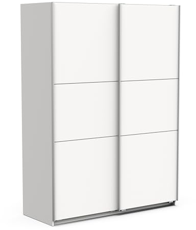 Demeyere Armoire Porte Coulissante avec Penderie Moderne – Coloris Blanc Mat & Finitions Métal - 148 x 59,9 x 203 cm