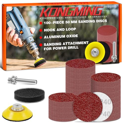 KONGMING Slippapper 50 mm kardborreband 100 stycken korn 40 slipskivor 50 mm kardborrfäste för sladdlös skruvmejsel