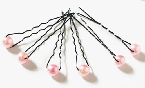 Haarschmuck - 6 x schwarze Haarnadeln mit Perlen in der Farbe rosa