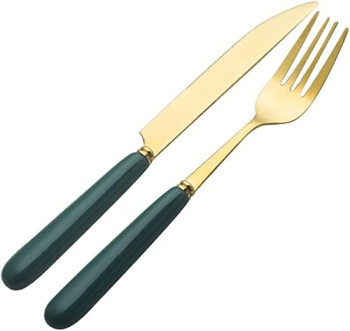 Ensemble d'argenterie, Couteau, Fourchette, cuillère, Manche en céramique, Couverts polis Miroir, Service de Table en Acier Inoxydable, fourchettes à dîner Vertes
