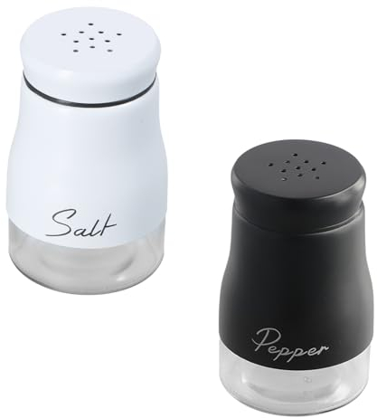Juego de Salero y Pimentero de Acero Inoxidable, Salero de Cocina y Pimentero, Salero de Especias, 2 Pcs Saleros y Pimenteros Pequeños con Orificios para Barbacoa, Autocaravana, 120ml (Blanco negro)