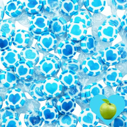 EinsSein Herzbonbons blau-türkis-weiß 500g | Handgemachte Rocks Bonbons Herz | Süßigkeiten & Gastgeschenke für bayrische Hochzeit Taufe Valentinstag Muttertag Kommunion | Essbare Tischdeko Großpackung