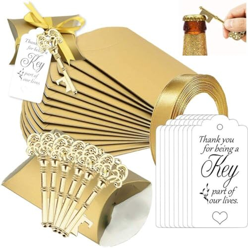 Lipfer 50pcs Antique Vintage Skeleton Key Bottle Openers Engagement Wedding Favor Guest Souvenir Gift Set Pillow Box Escort Tag