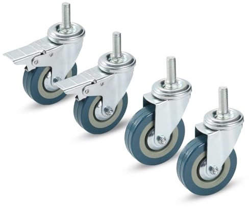 Lenkrollen Schwerlastrollen DIY-Werkbankrolle, Rollen for Möbel mit Feststeller, Regalrolle, M10 M12, Rolle mit Gewindeschaft, geräuschlose Räder, Lenkrollen, keine Bodenspuren, 4er-Pack(Swivel+brake,