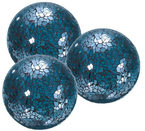 sourcing map 4 Decorative Balls, 3 Pcs Mosaic Glass Balls, Decorative Table Sphere Orbs, Centerpiece Balls for Decorating Bowls Vase Tables Wedding Party, Blue