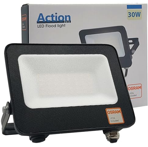 IWIIK Foco Exterior LED 30W Negro Slim, 3300Lm, Reflector IP65, Proyector Led Ultrafino, Floodlight Lighting, Focos para jardín, terraza, garaje y patio, Luz Fría 5700K (30, Vatios)