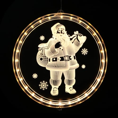 Weihnachten Dekorative Fenster Licht, Weihnachtsbeleuchtung Hängend Fenster, 3D Hängende Weihnachtsdeko Licht, LED Saugnapf Lichterkette(Weiß Weihnachtsmann), für Innen Außen Weihnachtsfeier Deko