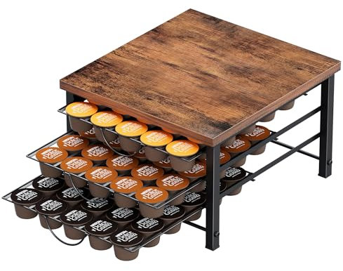 Porta Capsule Dolce Gusto a 3 Livelli con Top in Legno Robusto, Cassetto Porta Capsule Vintage per 90 Capsule, Porta Cialde con Piedini Antiscivolo e Scorrimento Silenzioso