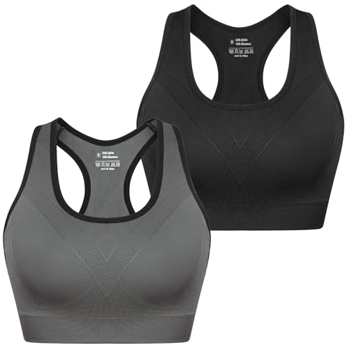 Sykooria Sport-BH:ar Dam Sport-BH med Simrygg Sport-BH Dam Vadderad Medium Effekt Gym Kort Topp för Fitness, Svart + grå, S
