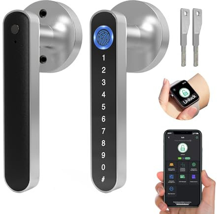 Dhiedas Smart Door Lock, 5-in-1 Indoor Electronic Fingerprint Keyboard Password Bluetooth Door Handle Lock with Keys for Home Bedroom Hotel Office Apartment - (Silver)