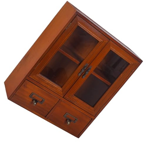 HOOTNEE Tischvitrine mit Mehreren Schubladen Braun Vintage Stil mit Antiker Optik Multifunktionaler Vintage Holzschrank zur Organisation von Schmuck Bürobedarf und Sammlerstücken
