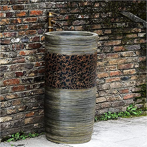 Lavandino da bagno indipendente con piedistallo Art Hotel Home Vintage Retro Lavandino da bagno indipendente con piedistallo in ceramica di argilla caolino, mobile lavabo(E-42x83cm(16x32in))