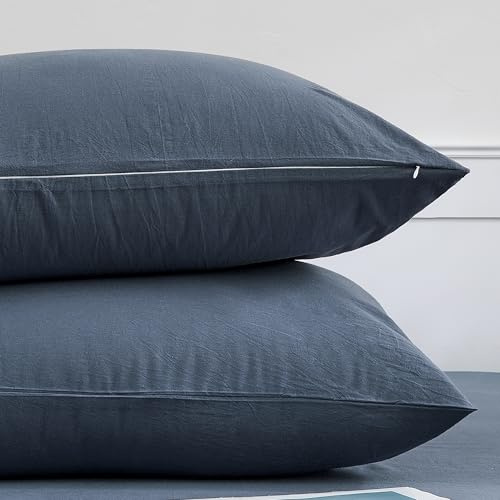 Jellymoni Kissenbezug 50x70 Baumwolle 2er Set Kissenbezüge Blau Oeko-Tex aus 100% Gewaschene Baumwolle Kopfkissenbezug mit Verstecktem Reißverschluss Weich 2 Stück Kissenhülle für Kissen 50x70cm