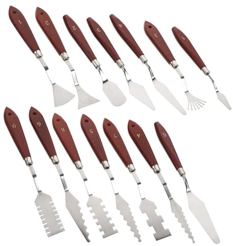 STOBOK Herramientas 14 Piezas Juego De Espátulas Para Pintura Al Óleo Espátulas Con Mango De Madera Para Artistas Mezclar Manchas Rascar Marca