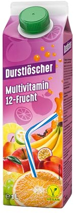 Durstlöscher Multivitamin, Familienpackung 16 x 1 l: Erfrischungsgetränk mit Fruchtsaft aus 12 Früchten, Pfandfrei, Vegan, Ohne Kohlensäure, Großpackung Wiederverschließbar, Ideal für Zuhause