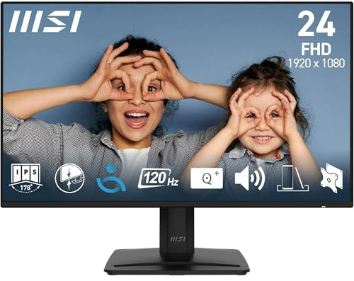 MSI Pro MP242A E2 23,8 Zoll FHD Desktop-Monitor (IPS-Panel 1920 x 1080, 4-seitiger Rand, 120 Hz Bildwiederholrate, Eye-Friendly Display, integrierte Lautsprecher, HDMI 1.4b, DP 1.2a, VGA