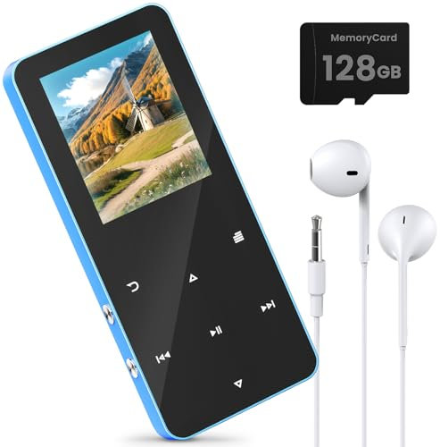 128GB MP3 Player Bluetooth,MP3/MP4 Spieler mit Lautsprecher,Kopfhörer,TF-Kartenslot,Geeignet Als Hörbuch/Digital-Audio-Player,1.8 Farbbildschirm,FM-Radio,Video,Sprachaufzeichnung,mit Sportarmband