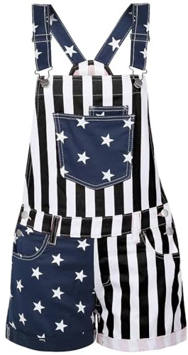 Pantalones cortos con estampado de bandera americana para hombre, con tirantes ajustables, overoles de trabajo, overoles de trabajo, pantalones cortos, pantalones calientes, rave, fiesta, club, con