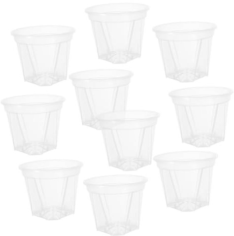BESPORTBLE Pots De Pépinière Transparents pour Orchidées Intérieur, Lot de 10 Pièces 10 Cm x 7 Cm x 8,2 Cm, Plastique Respirant avec Drainage, Jardinière Ronde pour Succulentes Et Cactus