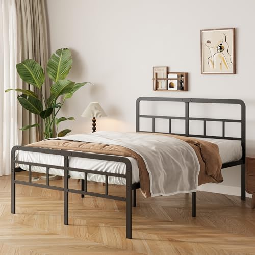 Yicensen Letto Matrimoniale 160x190 cm con Testiera e Pediera in Metallo, Rete a Doghe in Metallo Altezza 46cm, Giroletto Letto Stabile, Facile Montaggio, Silenzioso, Moderno Nero